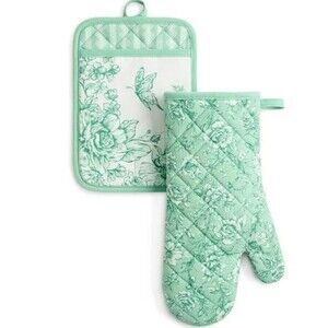 Pioneer Woman Agatha Oven Mitt & Pot Holder 2pc Floral Green 7"x13" Kitchen Gift